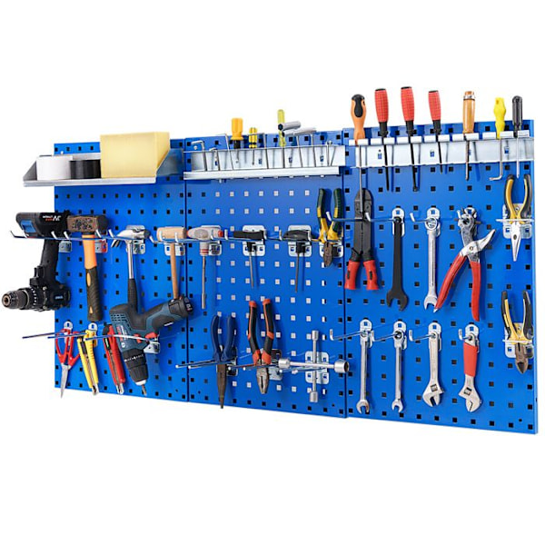 3 Väggmonterade Perforerade Paneler 120 x 60 x 2 cm COSTWAY-Organisering av Verktyg i Metall-28 Upphängningstillbehör-Krokar, Hyllor-Blå