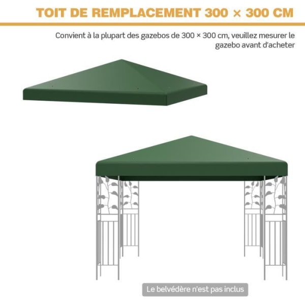 COSTWAY Ersättningspaviljongduk 3m x 3m Vattentät polyester med dräneringshål Krok- och öglefästen Grön Mörkgrön