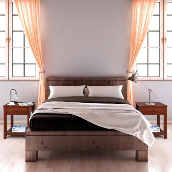 COSTWAY Set med 2 sängbord med låda och öppen hylla, Nattduksbord 50 x 42 x 62 cm, för vardagsrum, sovrum, kontor, brun