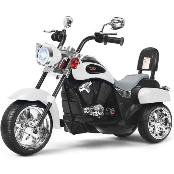 COSTWAY 6V elektrisk motorcykel för barnskoter med 3 hjul ljus- och ljudeffekt, 3 km/h Max, ålder 3+ Chopper Style Vit