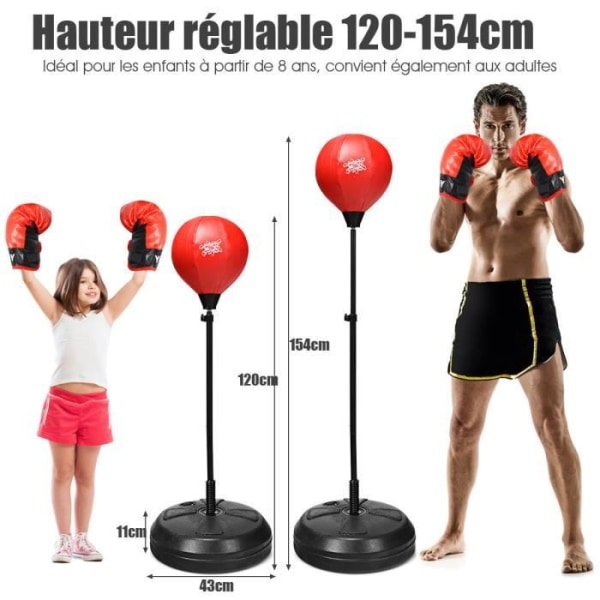 COSTWAY boxningspåse/boxningsboll på stativ-Justerbar höjd 120-154CM-handske-uppblåsbar handpump-bas fylld med vatten/sand