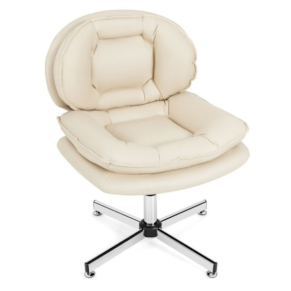 Modern vridbar kontorsstol MAX Kapacitet 150 kg COSTWAY Justerbar höjd, vadderad rygg och sits, läder Aire Lädertyg Beige
