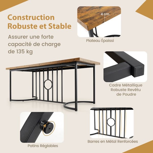 COSTWAY Stort 180 cm matbord i trä för 6 till 8 personer, rektangulär industriell stil Kapacitet 135 kg för kök