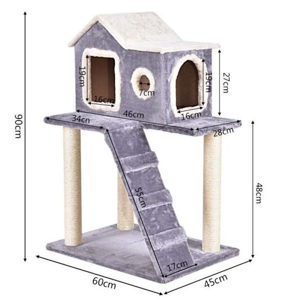 COSTWAY Cat Tree Skrapstolpe 60 x 45 x 88CM Aktivitetscentrum Grotthus Nischer Förstärkta kolumner Stege Mörkgrå