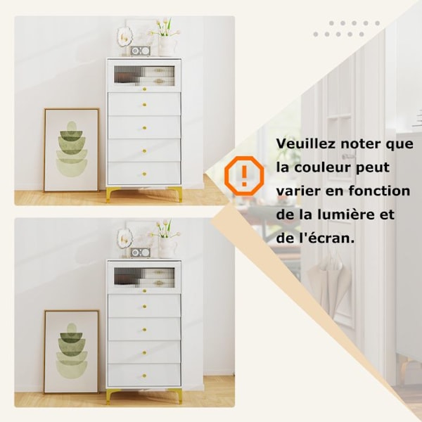 COSTWAY Kommode til Soveværelse med Vippende Glasdør og 4 Skuffe, til Soveværelse, Stue, 60x40x112,5 cm, Hvid Vit
