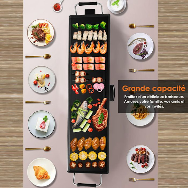 Non-stick elektrisk bageplade COSTWAY-1800W-90 x 23 CM-Justerbar termostat-Olieopsamlerskuffe-Hurtig termisk ledning