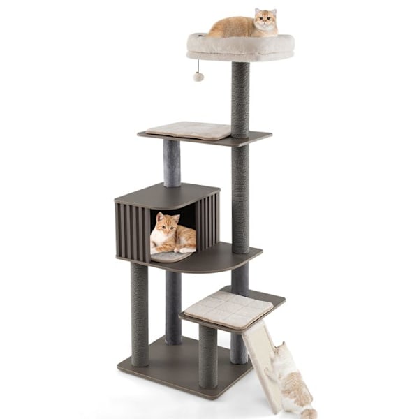 COSTWAY Flerplan Katt Träd 171CM, Kudde Perch, Stort Condo, Avtagbara Mattor, Klösträd, Sisal Klöspanel Grå