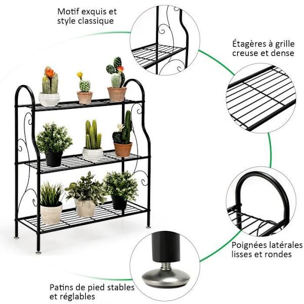 COSTWAY Plante holder i 3 niveauer i metal, elegant design, støtte til blomsterpotter til have, balkon, stue, 72 x 25 x 85 cm
