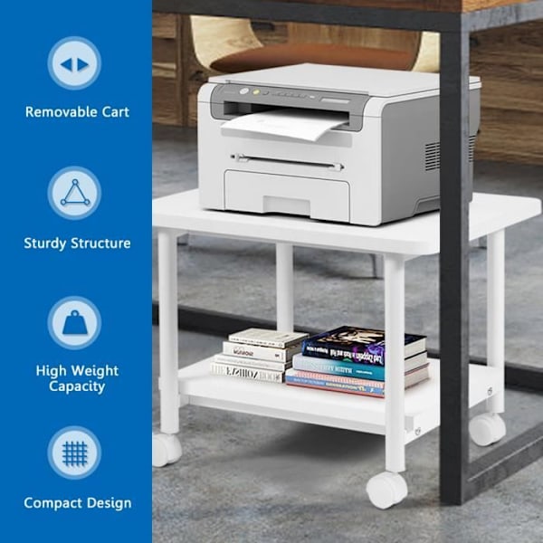 COSTWAY Printer Support med 2 Niveauer, Multi-funktionel Opbevaringshylde til Hjemmet og Kontoret, Hvid