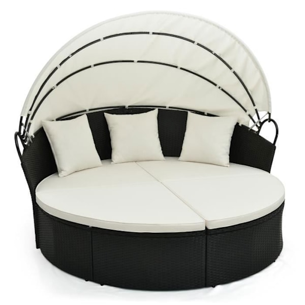 COSTWAY Rundt Rattan PE Have Sofa - Sammenklappeligt Overdæk, Aftagelige Puder og Hynder - Modulær Have Sofa - Hvid