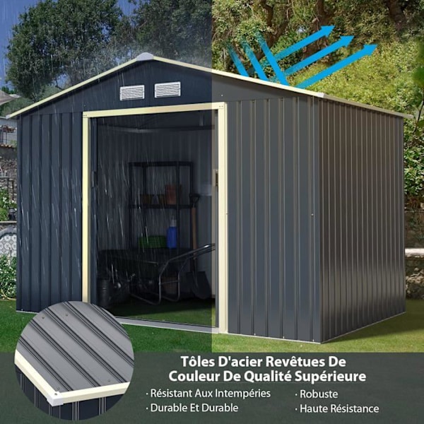 COSTWAY Trädgårdsbod i metall 5,29?277 x 191 x 202 cm med 2 låsbara skjutdörrar 4 ventilationshål Grå för cykel