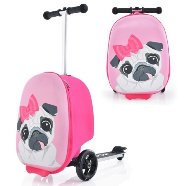 COSTWAY 2 i 1 barnskoter med 3 LED-hjul, 19” hopfällbar barnväska, säkerhetsbromsar, 26 L, 5 år+, hund