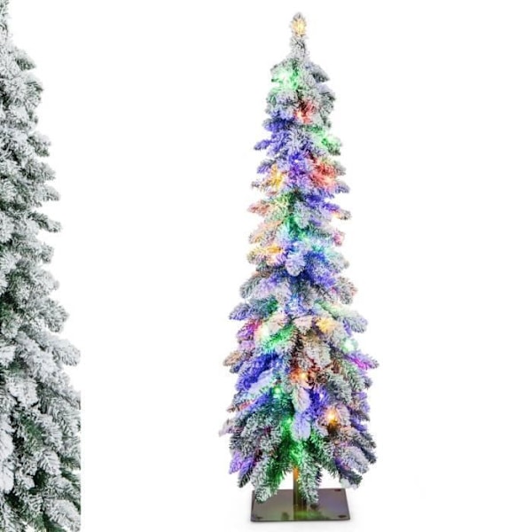 COSTWAY kunstigt LED-juletræ 120 cm - Sneflokket - 100 tofarvede lys, 11 dynamiske tilstande, timer - 225 PVC-grene