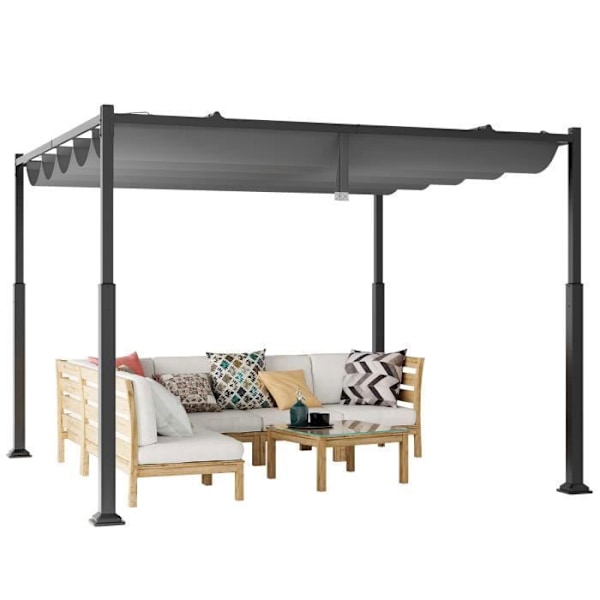 Havepergola 3,1 x 3,1 x 2,25 M COSTWAY-Udtrækbart fortelt i polyesterstof-metalstrukturer-solskærm- gårdhave, terrasse