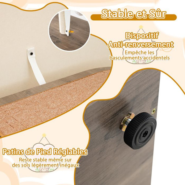 COSTWAY Moderne Cat Furniture i træ H 87,5 cm, Rum til Kattebakke, Kradsestang og Sisal Tæppe, Øverste Platform Grå och vit