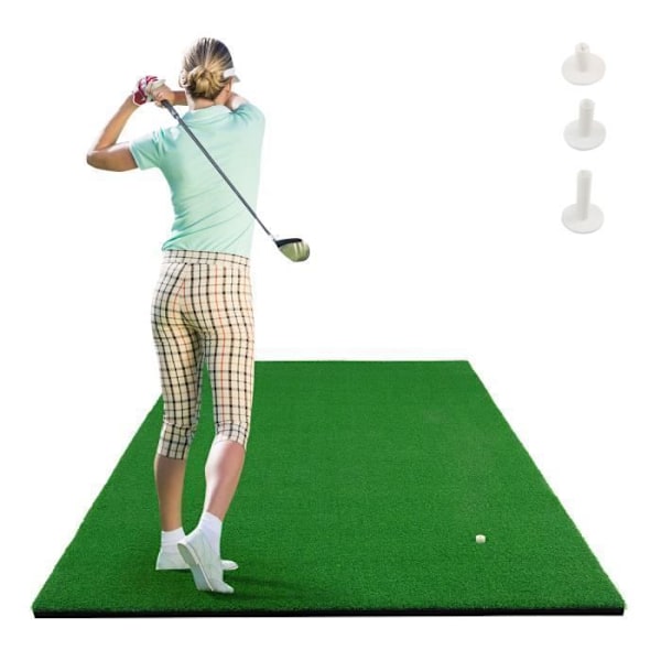 COSTWAY golftræningsmåtte 1,5 x 1 m med 2 tee-positioner og 3 gummi-tees inkluderet, til indendørs og udendørs brug Grön