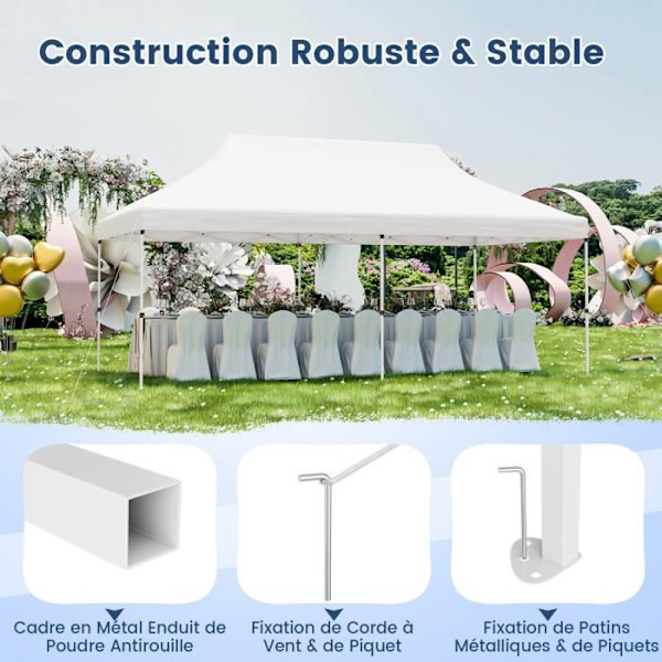 COSTWAY Foldable Have Telt 3x6M-Solbeskyttelse UPF50+, Vandtæt-Bærepose-3 Højdejusterbar--15-20 Personer-Hvid