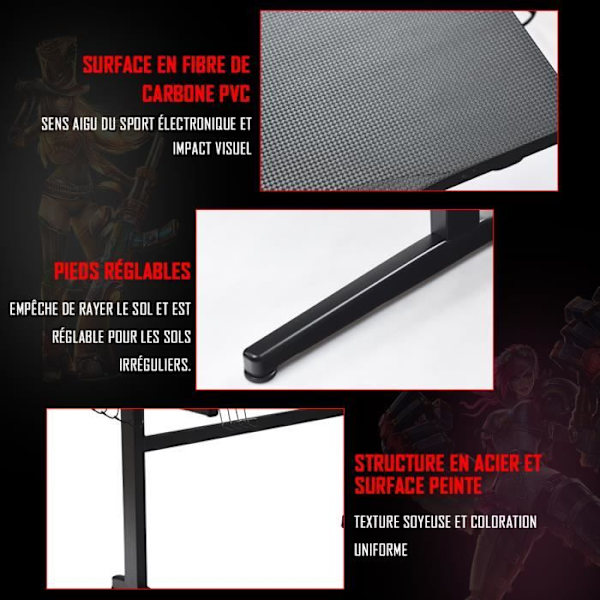 COSTWAY Ergonomisk spillebord, computerbord med kopholder, hovedtelefonholder og musemåtte, 115x60x76cm, sort Svart
