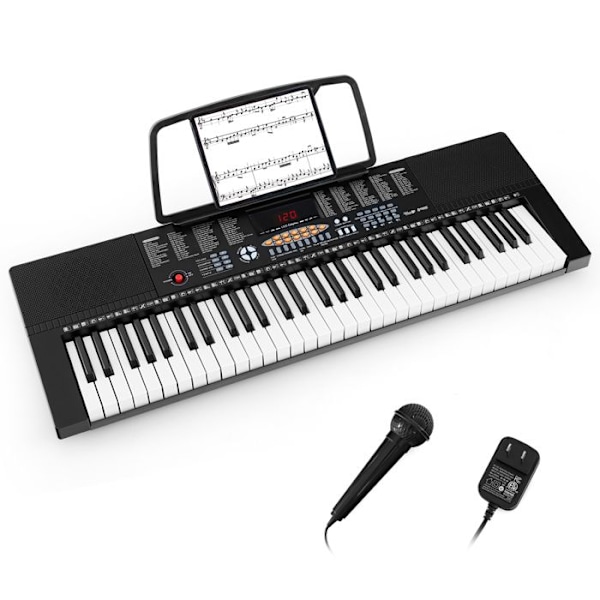 COSTWAY Digitale Klaver 61 Taster, 300 Rytmer, 300 Timbrer, 50 Demos, 3 Undervisningsmuligheder, LED Skærm, Mikrofon, Notestativ
