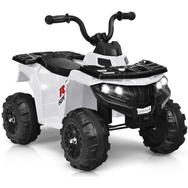 COSTWAY Elektrisk fyrhjuling för barn 3 km/h, Strålkastare, Musik, MP3, USB, AUX, Volymjusterbar bil för barn 3-6 år Vit