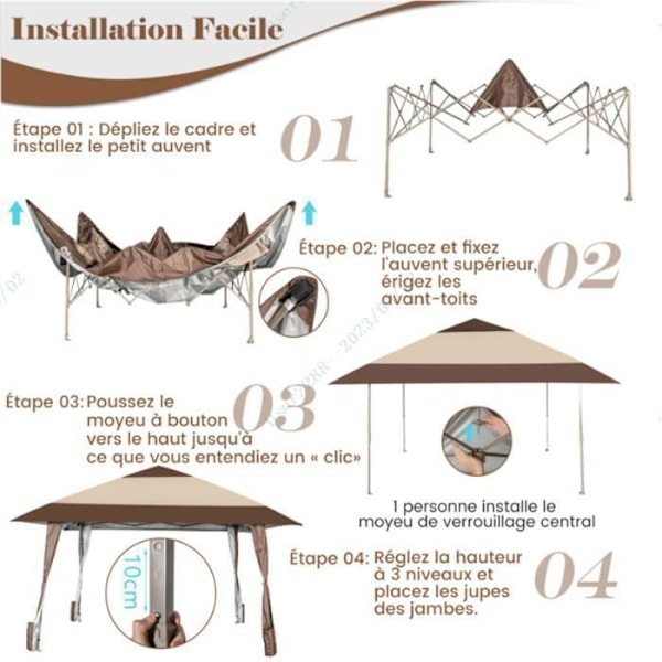 Sammenfoldelig havepavillon - COSTWAY - 4 x 4M - UPF50+ - Justerbar højde - Bærbar taske Beige