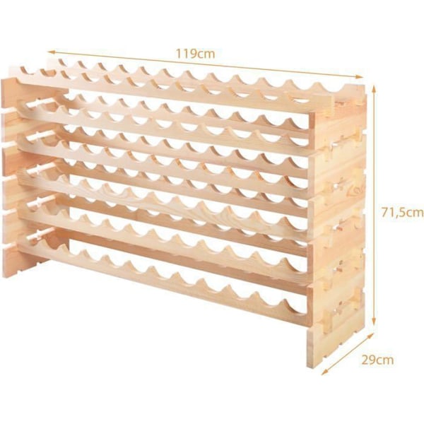 COSTWAY Hållare för Vinflaskor i Furu för 72 Flaskor, Modulär Vinreol med 6 Nivåer, Stapelbar Vinbox 119x29x72 CM Naturlig