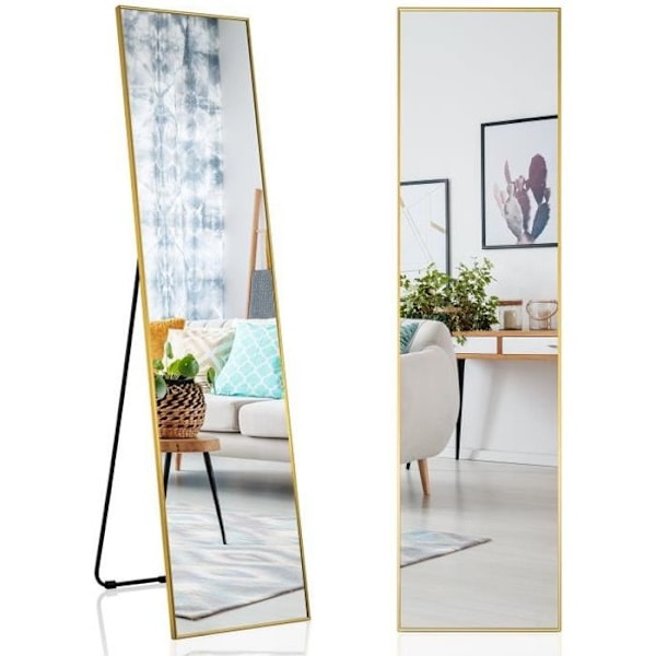COSTWAY rektangulært stående spejl-vægspejl, 40 x 60 CM, fuldlængde spejl med justerbar vippevinkel, guld Guld