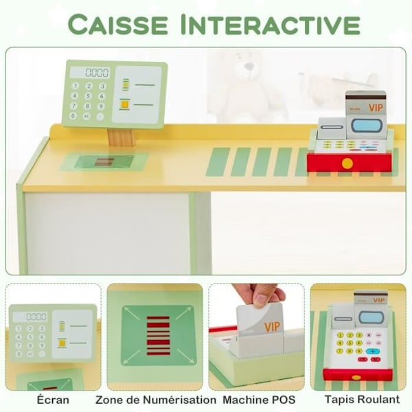 COSTWAY Children's Merchant 13 tilbehør, salgsautomat, købmand for børn 3-8 år i grønt træ Grön