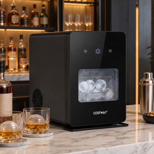 COSTWAY Ismaskine 4 PCS Iskugler, LED-panel, Selvrensende, Kompakt Stille til Cocktail Whiskey Sort