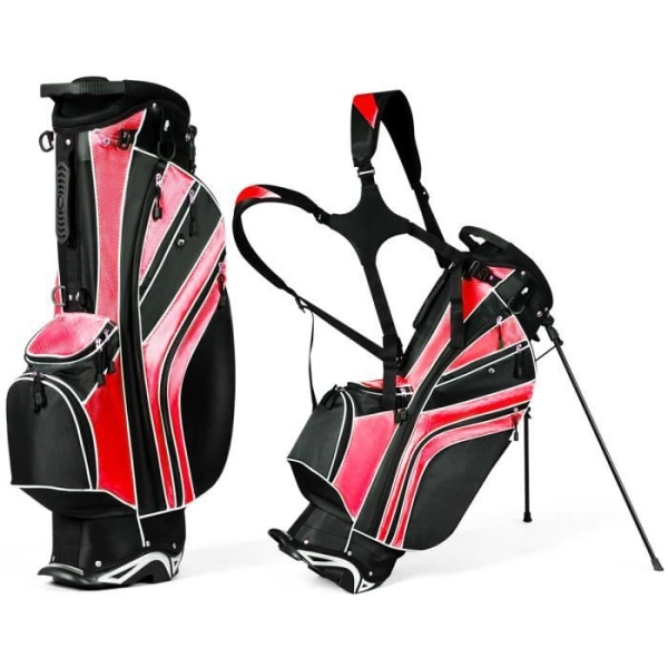 COSTWAY Lätt och bärbar golfväska med 5 fack isolerade fickor 7 axelfickor Parasollhållare svart och röd