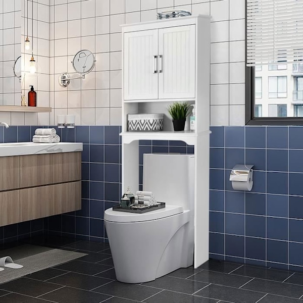 COSTWAY WC-skåp över toaletten med 3 hyllor för badrumsförvaring Modern Vit 63 x 23 x 168 CM Vit Vit