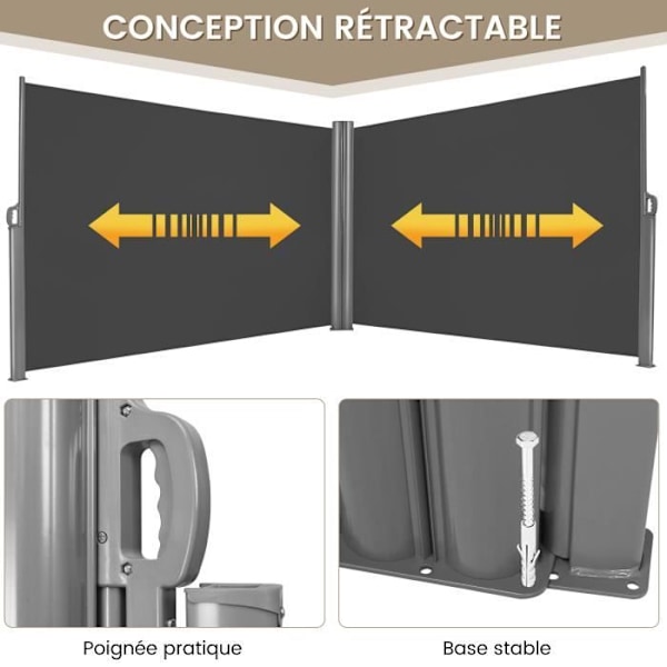 COSTWAY kaksisuuntainen sisäänvedettävä yksityisyysnäyttö 6 x 1,6 M (P x K) alumiinirunko, polyesteriseinä (280 g/m2) harmaa