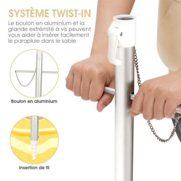 COSTWAY Vippbart fällbart strandparaply Ø198 CM UV 50+ Skydd med tryckknappsväska för uteplatspool Gul Gul