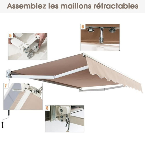 COSTWAY Butiks Banner Manuel Retractable Justerbar Vinkel 40°-100° uden Boring 295x250CM til Vindue/Balkon Beige