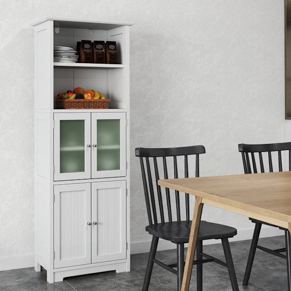 COSTWAY Kylpyhuonepylväs 4 ovella 2 avointa osastoa, kylpyhuonekaappi, säädettävät hyllyt, 60x30x163 cm, valkoinen Vit