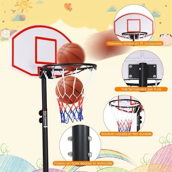 COSTWAY Basketball Bøjle på stativ Højdejusterbar fra 179 til 208 cm til indendørs/udendørs med hjul til børn/voksen Svart