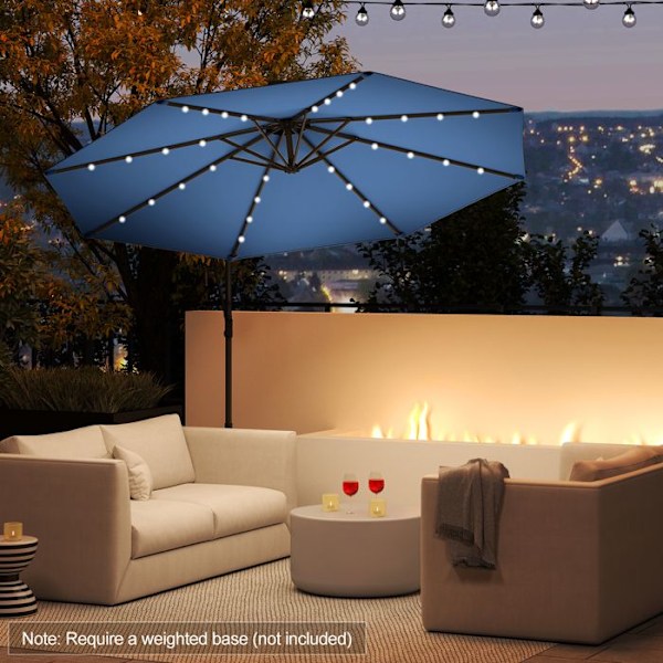 Parasol Déporté φ300 x 245cm - COSTWAY - med 32 LED - Korsbas - Neigungsjustering - Vev - 360° Rotation - Blå