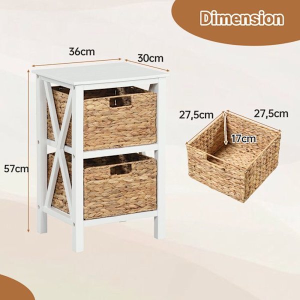 Sengebord - COSTWAY - 3 niveauer - Hvid - 36 x 30 x 57 cm Vitt och naturligt