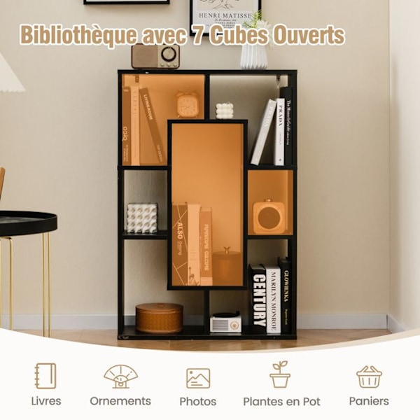 COSTWAY Geometrisk Bibliotek med 7 Kubes - Skridsikre Fødder, Kippesikkert Design, Opbevaringshylde - Sort Svart