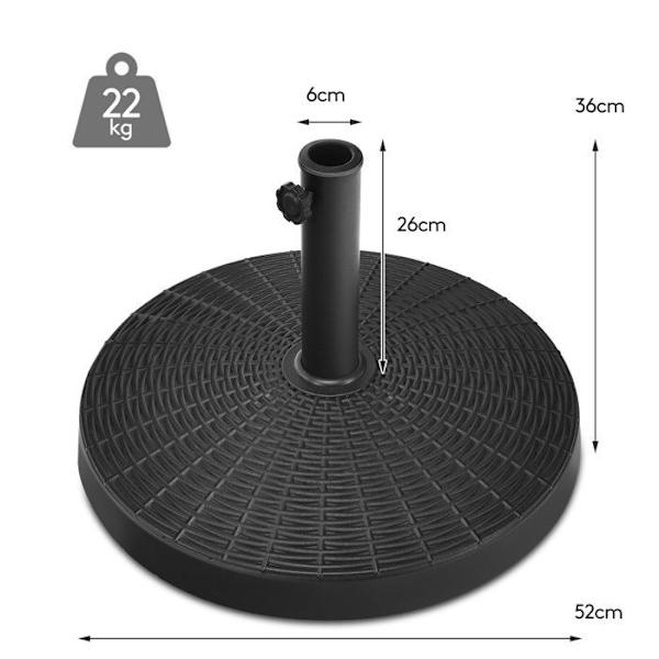 COSTWAY 22 KG Rund Parasol Base/Stativ i Resin Rattan Design til Dia. Stang 38 mm/48 mm, Justerbar Knop, Haveterrasse