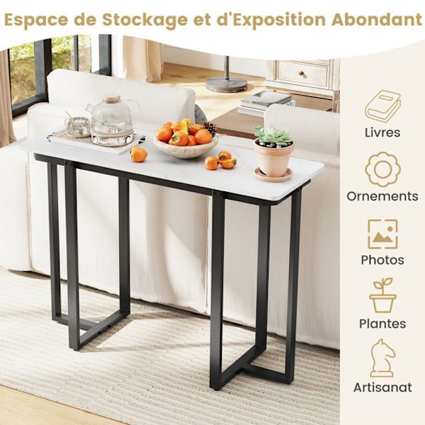 COSTWAY Konsolbord i Marmor-look, Geometrisk Metalstruktur 107 x 40 x 79,5 cm til Stue, Gang (Sort)