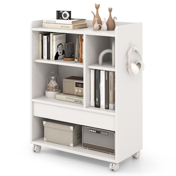 COSTWAY Mobilt förvaringsskåp Låda & Justerbara hyllor & Krokar Öppna fack för vardagsrum & kontor63,5x30x84,5CM Vit Vit