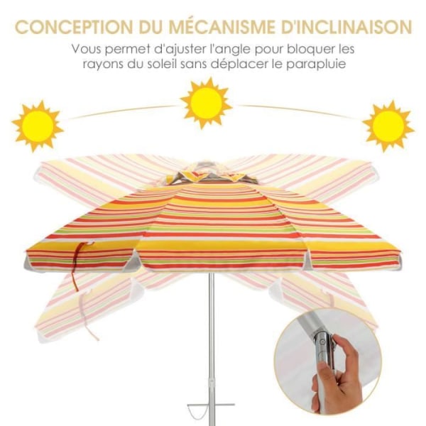 COSTWAY Vippbart fällbart strandparaply Ø198 CM UV 50+ Skydd med tryckknappsväska för uteplatspool Gul Gul