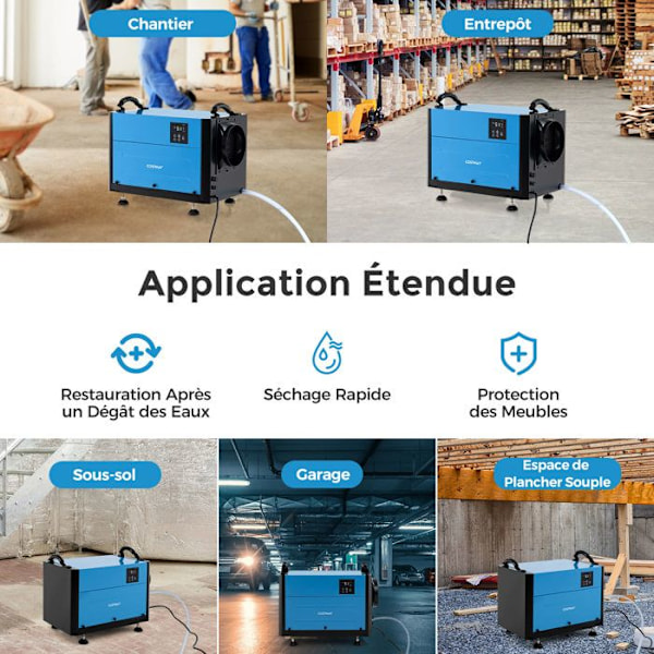Professionel Affugter COSTWAY-58,5 L/Dag-3 Tilstande-24 Timers Timer-Afløbsslange-Automatisk Afrimning-Kælder-Lager-Blå