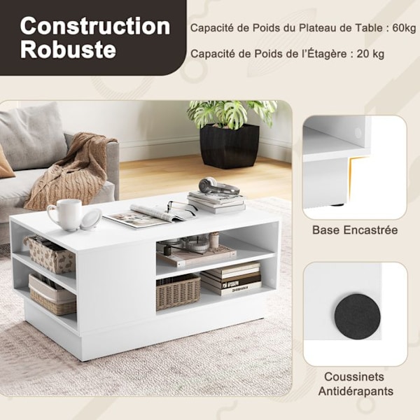 COSTWAY rektangulær sofabord, 2 åbne opbevaringshylder, moderne bord 86 x 56 x 41 cm, til stue, soveværelse, kontor, hvid Vit