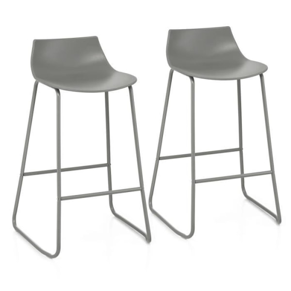 COSTWAY Set med 2 barstol, metallram med fotstöd för bar, köksö, pubgrå