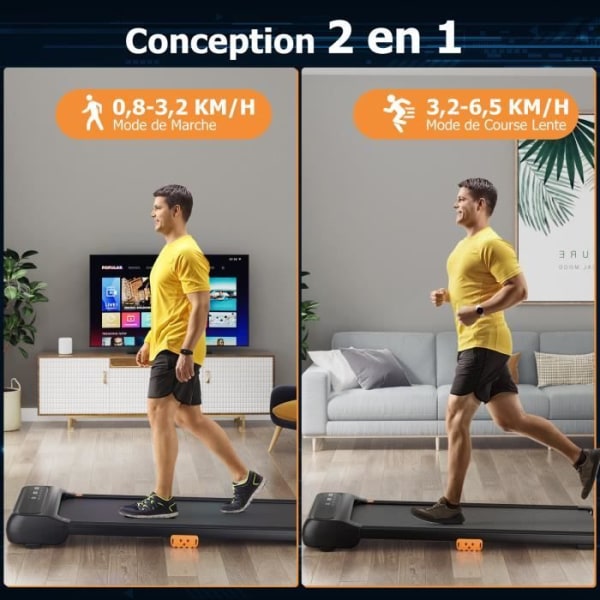 COSTWAY Jogging/Gående Löpband - Hastighet 1-6,5 km/h - 2,25 HP - 12 fördefinierade program - Fjärrkontroll - LED-pekskärm - 120 kg