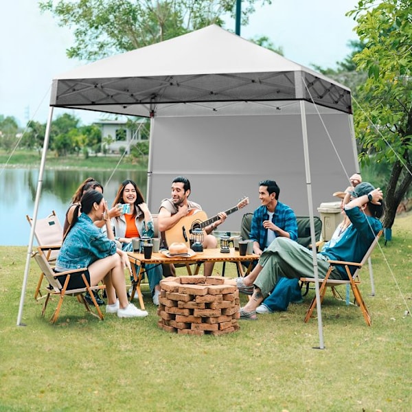 COSTWAY Have Telt 182 x 182 cm med Sidepanel - Foldbar Receptionstelt med Justerbare Skrå Fødder Hvid