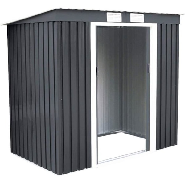COSTWAY Trädgårdsredskap 2,76㎡ i galvaniserad stål - 2 skjutdörrar - Grundsats ingår 213 x 130 x 173 CM Stuga Grå Grå