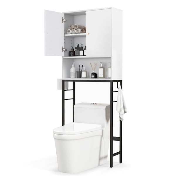 COSTWAY toiletenhed over toilet med 2 døre, justerbar hylde, justerbar bundstang, 2 sidekroge, hvid